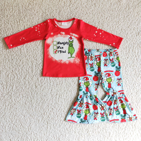 Christmas red and green cartoon girls clothing