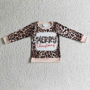 Christmas leopard girls top