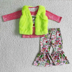 Christmas pink girl clothing  outfits +vest