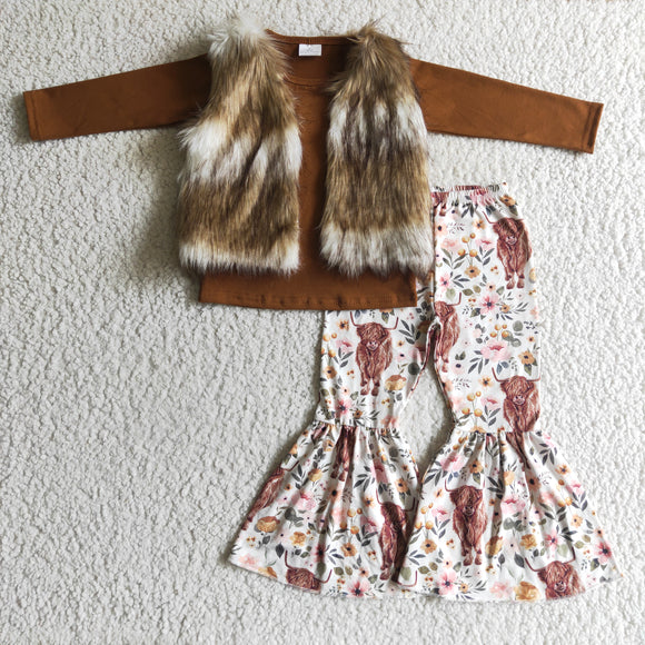 cow flower girl clothing outfits +brown vest