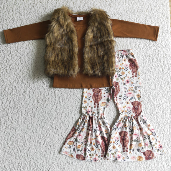 cow flower girl clothing outfits +brown vest