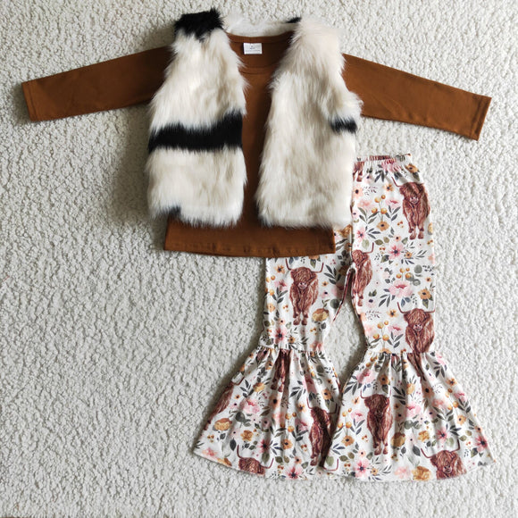 cow flower girl clothing outfits +black and white vest