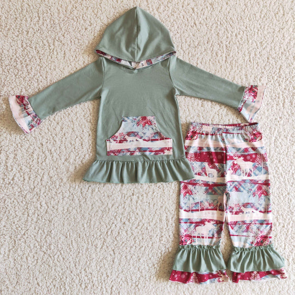 Christmas deer green hoodie girl outfits