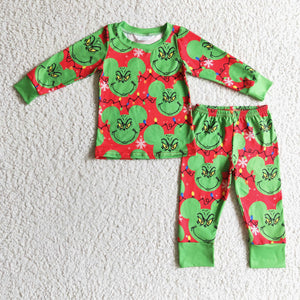 Christmas green cartoon mouse boys and  girls pajamas clothing