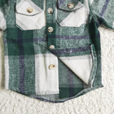 green and white  flannel pullover