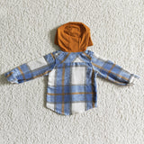 blue and brown flannel pull over