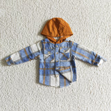 blue and brown flannel pull over