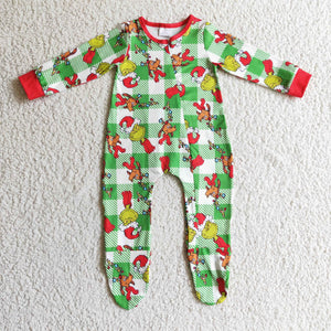 Christmas red and green cartoon boys zip romper