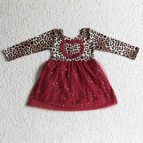 leopard and red  girl long-sleeved dress