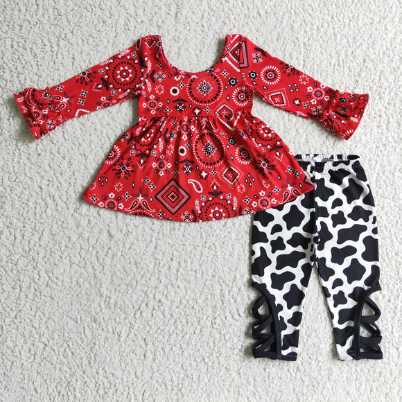 red ruffle long sleeve and cow pants girls clothing