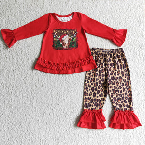 Christmas red cow leopard girls outfits