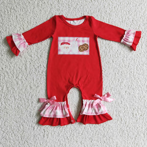 Santa Claus milk and cookies red romper