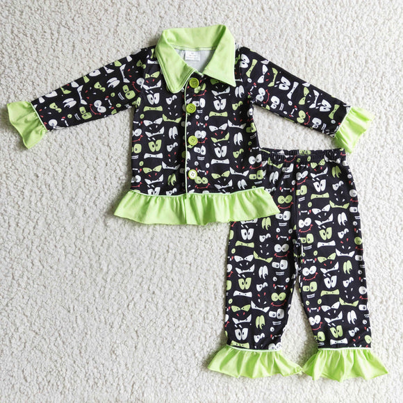 black and green cartoon girls pajamas