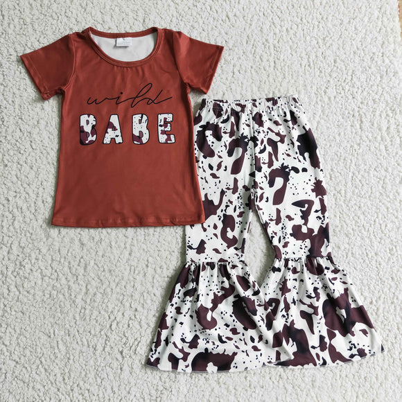 brown blue print  girl clothes
