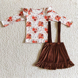 Autumn flower Brown girl skirt suit