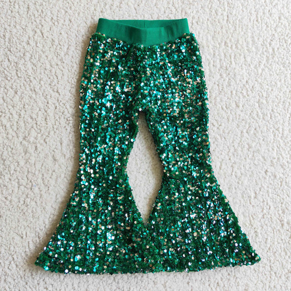 green Sequin flare pants