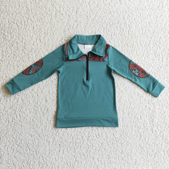 western brown and green  boys pullover