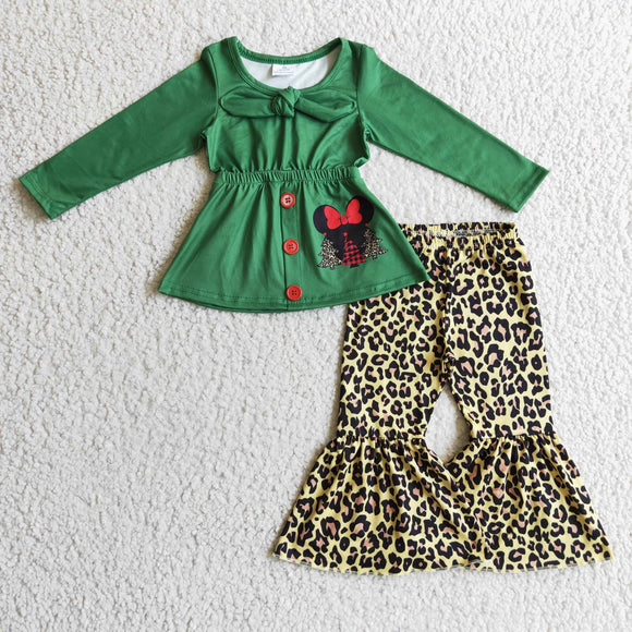 Christmas green cartoon leopard  girls clothing