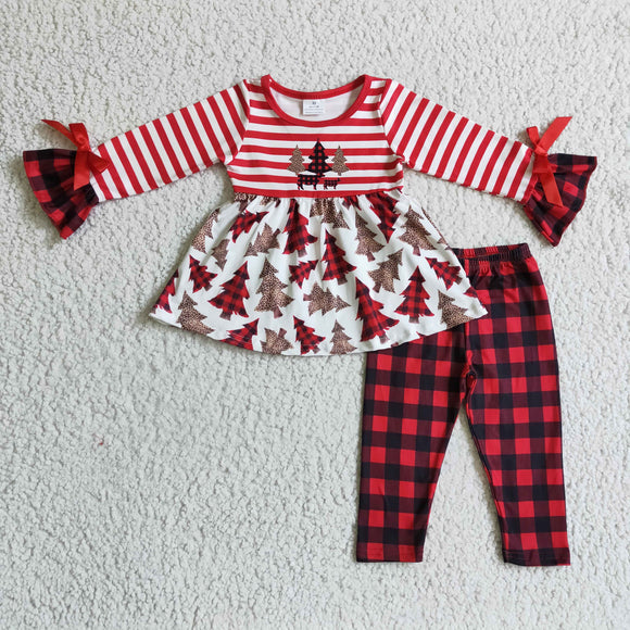 Christmas Red striped jacket and plaid trousers  girls outfits
