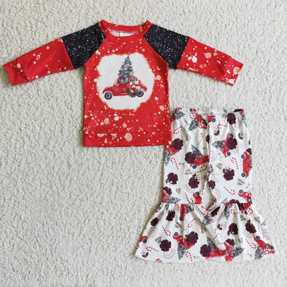 Christmas red car and tree girls clothing