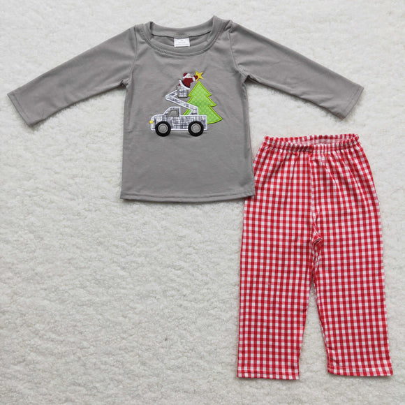 Christmas grey top and red plaid girls clothing