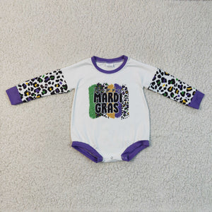 Mardi Gras purple leopard print baby romper