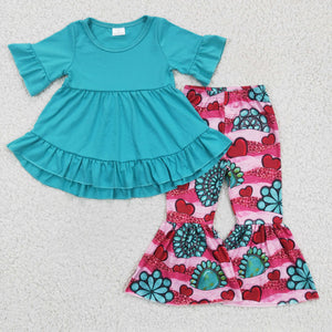 Valentine's Day western green girls clothing