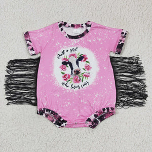 pink tassel flower cow romper