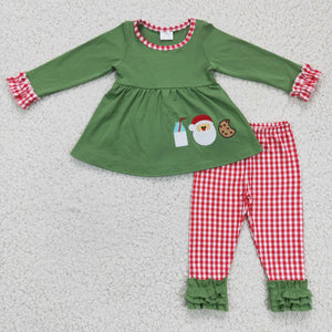 Christmas green milk and cookies girls clothing