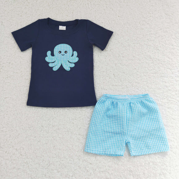 summer embroidery octopus boy clothing
