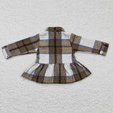 brown and white plaid girls coat