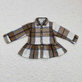 brown and white plaid girls coat