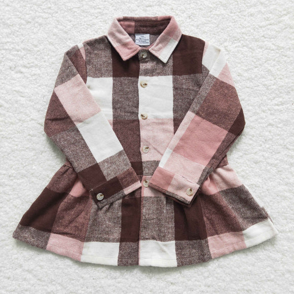 brown and pink plaid girls coat