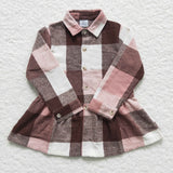 brown and pink plaid girls coat