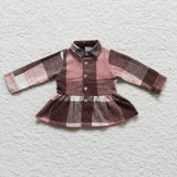 brown and pink plaid girls coat