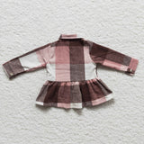 brown and pink plaid girls coat