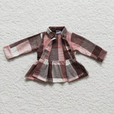 brown and pink plaid girls coat