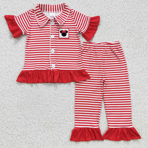 red stripe cartoon mouse girls pajamas clothing