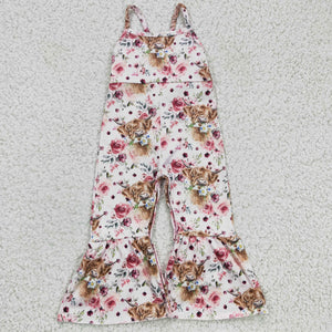 cow flower pink girls jumpsuit