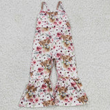 cow flower pink girls jumpsuit