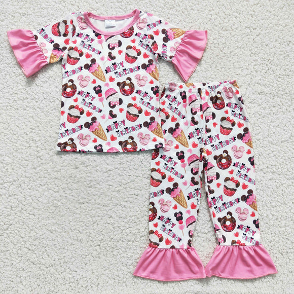 Happy birthday pink cartoon mouse pajamas girls outfits