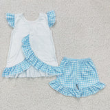 Easter blue plaid girls outfits