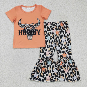 orange HOWDY cow western girls outfits