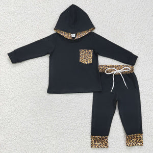 long sleeve leopard black Boy's hoodie outfits