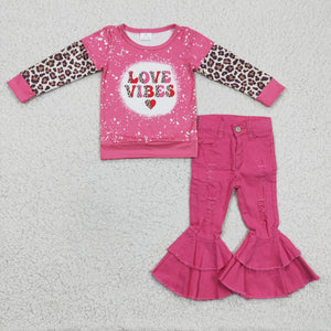 love vibes top +pink  jeans outfits