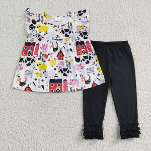 farm and black legging girls clothing