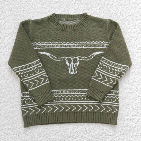 boys and  girls skull cow green sweater