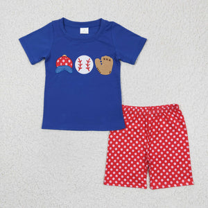 summer boy blue embroidery baseball outfits