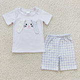 Easter bunny boys blue plaid outfits