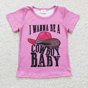 i wanna be a cowboy baby pink girls top